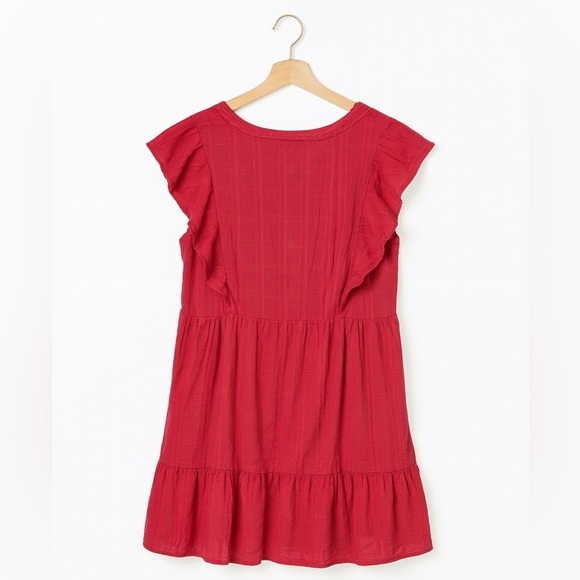 Sonoma XL Embroidered Tiered Flounce Dress Magenta Boho Flutter Sleeve Lined - Picture 4 of 4